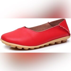 Genuine leather red slip-on ballet flats (9)